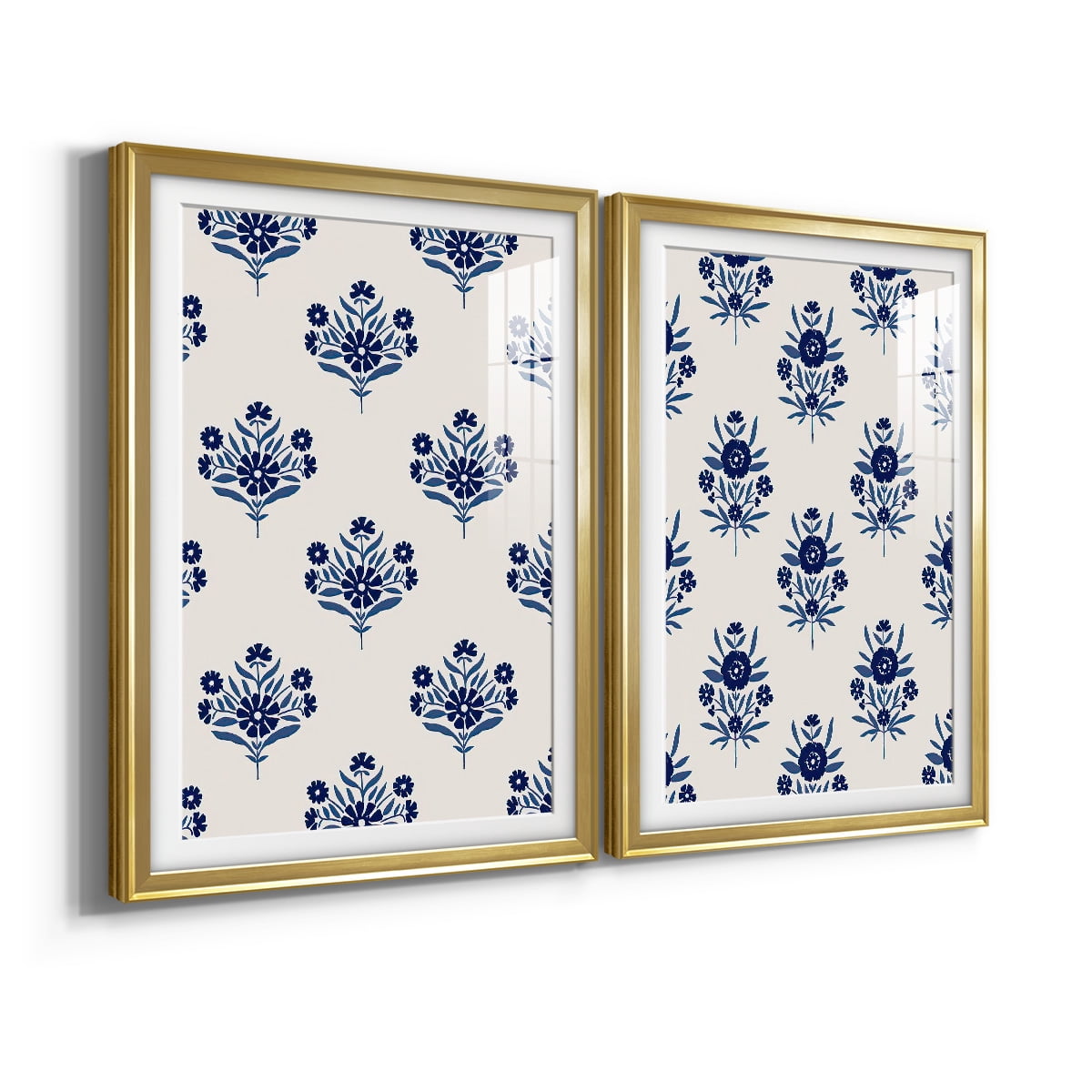Wexford Home Indigo Bloom Pattern I Premium Framed Print, 18.5" x 24.5" - Ready to Hang, Gold (Set of 2)
