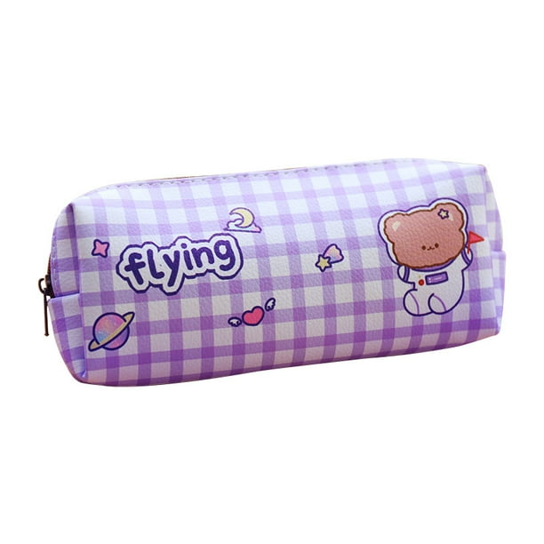Estuche para lápices con estampado de cuadros a cuadros con dibujos animados de osos lindos