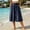 Navy, variant on Women's High Waisted Cropped Wide Leg Culottes Elastic Waist Loose Casual Pants with Side Pockets Lightweight Solid Color for Summer Daily Wear(Purple,M)