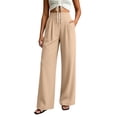 thumbnail image 2 of Mifsaly Casual Dress Pants for Women High Waisted Pleated Wide Leg Trousers Button Front Business Casual Work Slacks with Pockets Beige,L, 2 of 6