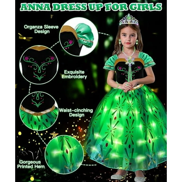Princess Dresses for Girls, Light Up Green Dress Up with Accessories for  Birthday Party Halloween Carnival Cosplay, 120 - Walmart.com