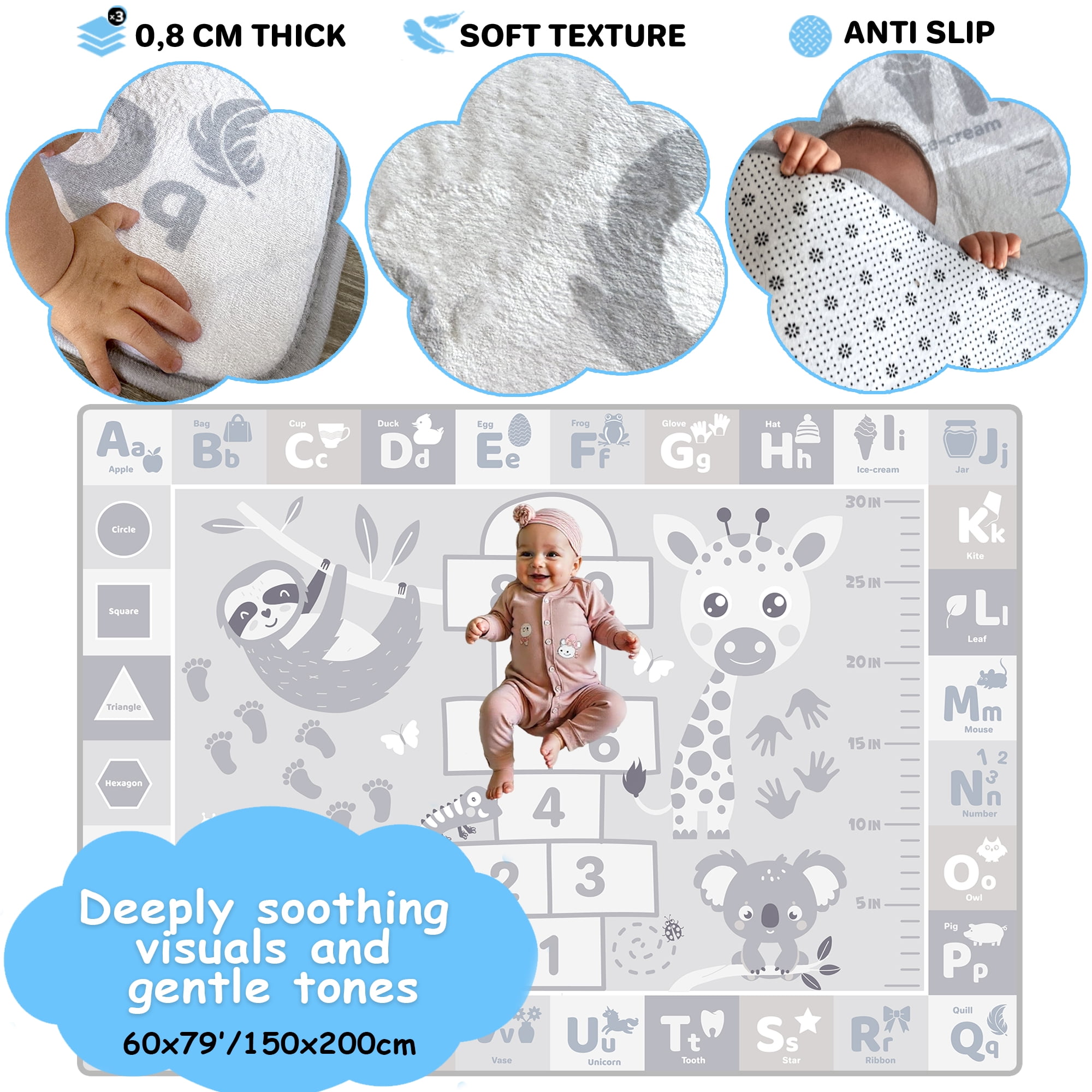 Quokka Baby Play Mat for Floor - Super Soft Plush Padded Non-Slip ABC Playmats for Toddlers 1-3