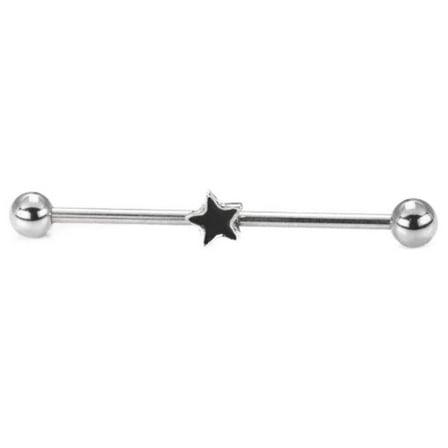 316L Surgical Black Star 14g 1 1/2" Industrial bar Ear Barbell Piercing Jewelry Body Accentz jewelry sold individually