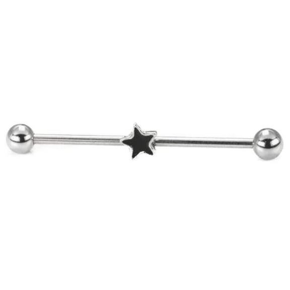 316L Surgical Black Star 14g 1 1/2" Industrial bar Ear Barbell Piercing Jewelry Body Accentz jewelry sold individually