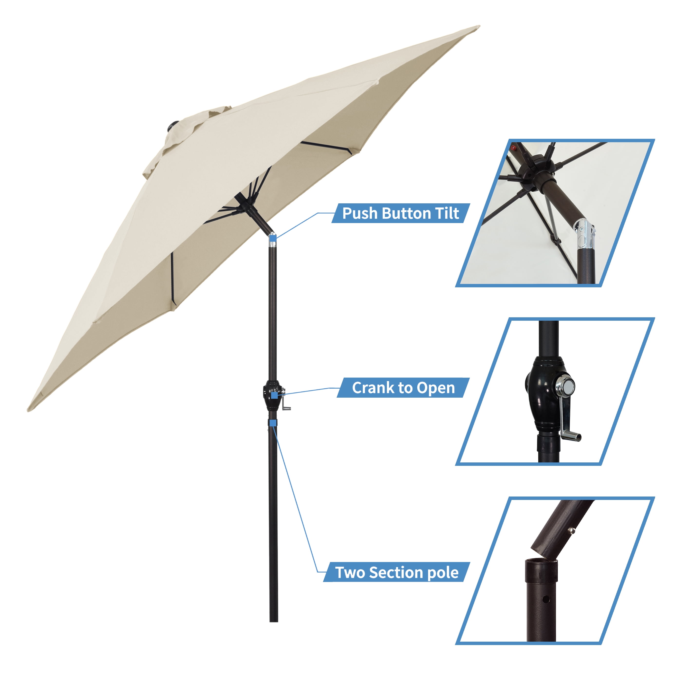 Sunline 9 ft Crank Open Push Tilt Fiberglass Ribs Aluminum Pole Market Patio Umbrella