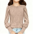 thumbnail image 2 of Girl's Puff Long Sleeve Ribbed T Shirt Round Neck Loose Pullover Tops Solid Color Base Layer Tee Casual Undershirts, 2 of 8