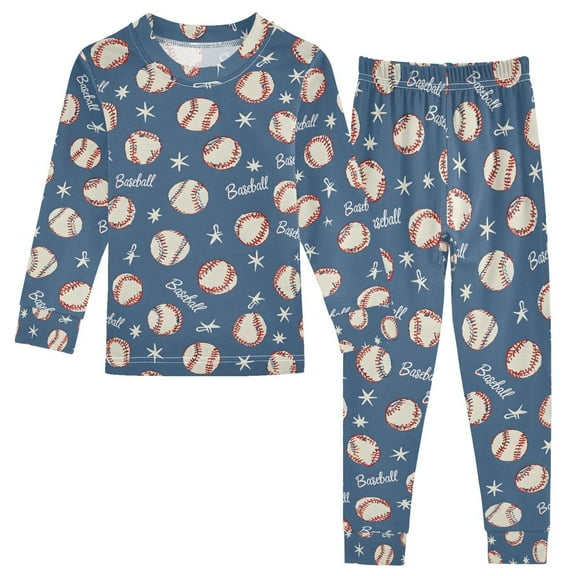 joogoo Blue Baseballs Stars 2 Piece Long Sleeve Tee and Pants Cotton Pajama Set 5Y