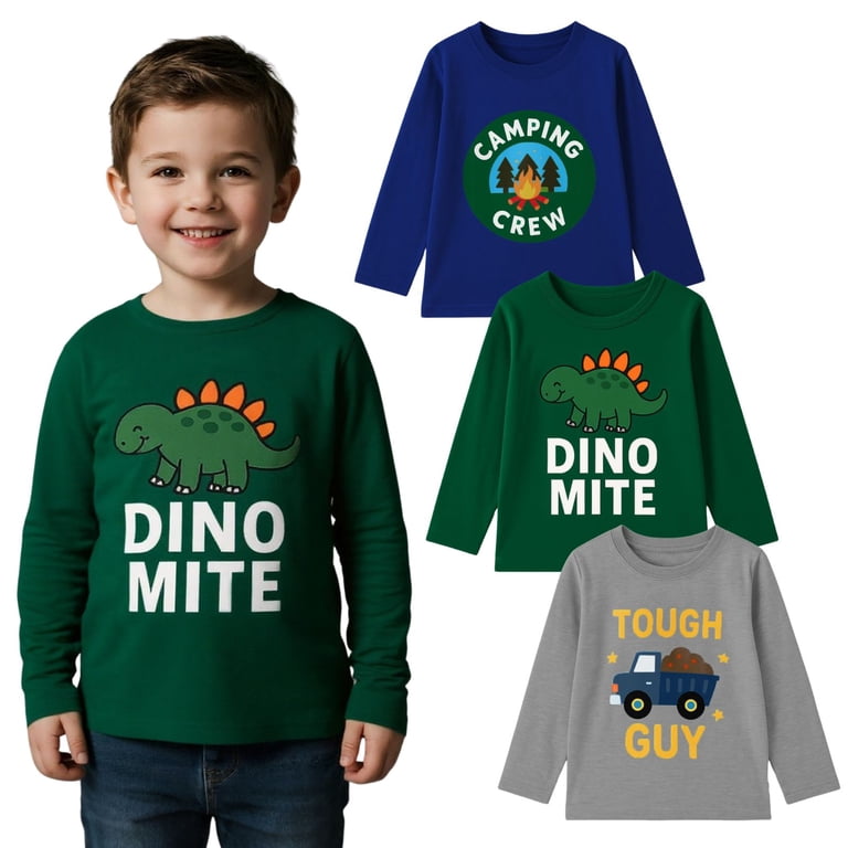 HILEELANG Toddler Boys Long Sleeve Graphic Tees 3-Pack photo 3