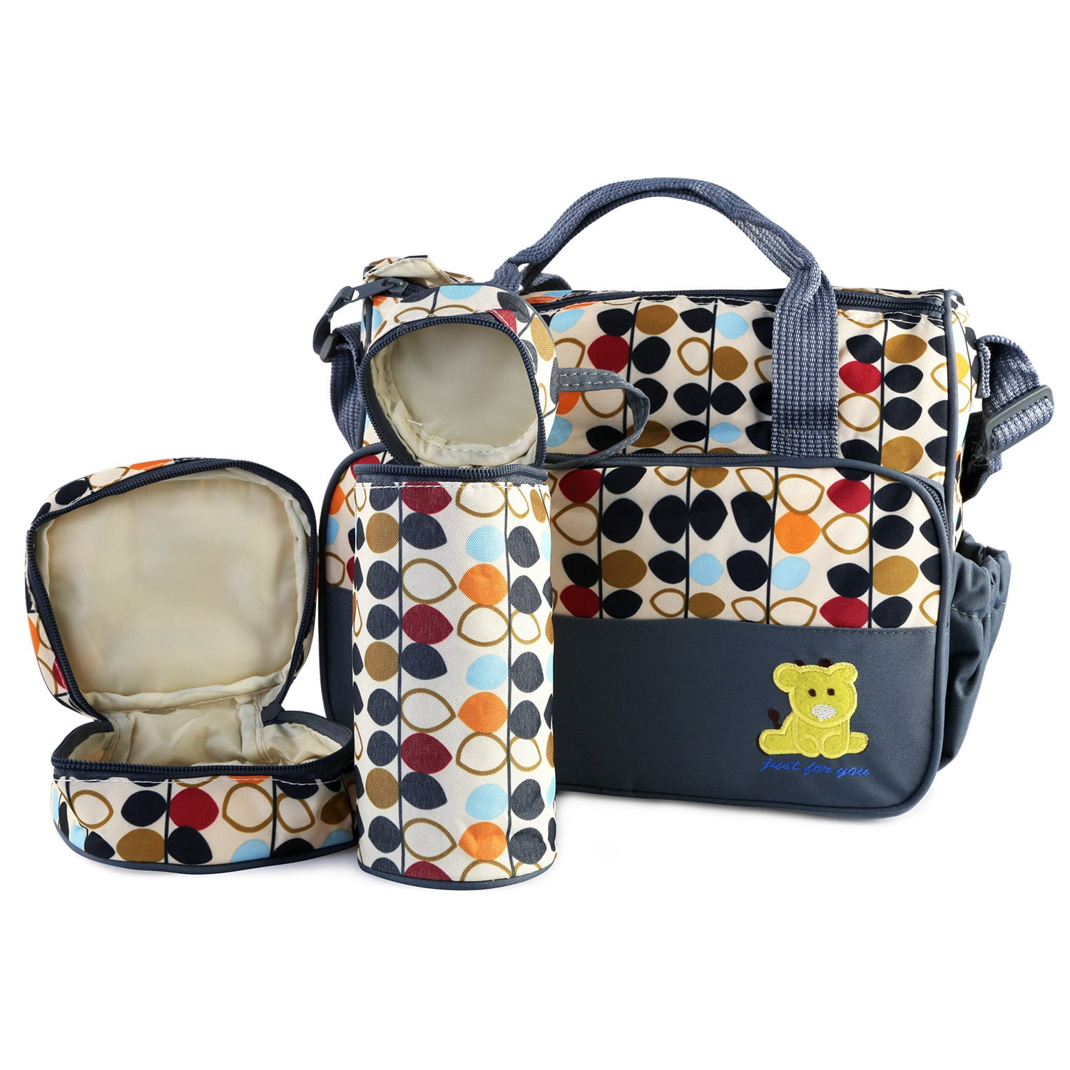 iMounTEK Baby Diaper Tote Stylish Nappy Messenger Insulated Bag 5 Piece Set Large Medium Handbag, Food/Bottle Bag, Gray