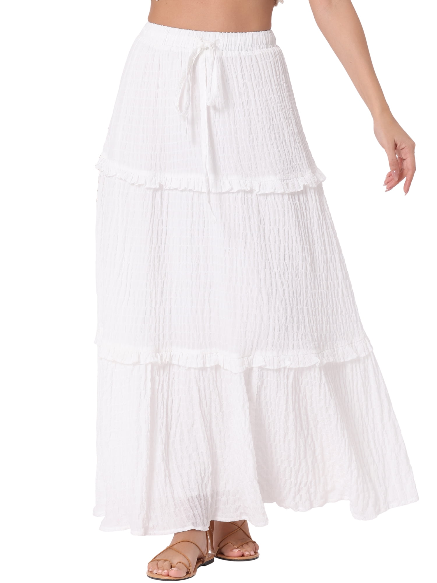 INSPIRE CHIC Women's A Line Maxi Skirt High Waist Ruffle Tiered
