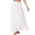 thumbnail image 1 of FALDA MAXI A LINEA PARA MUJER INSPIRADA CHIC, CINTURA ALTA, VOLANTES, CAPAS, CINTURÓN, TEXTURA DE REJILLA, FALDAS LARGAS CASUAL M BLANCA, 1 of 6