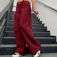 thumbnail image 4 of Womens Baggy Cargo Pants High Waist Straight Wide Leg Jogger Casual Sporty Workout Trousers with Pockets Streetwear, 4 of 8