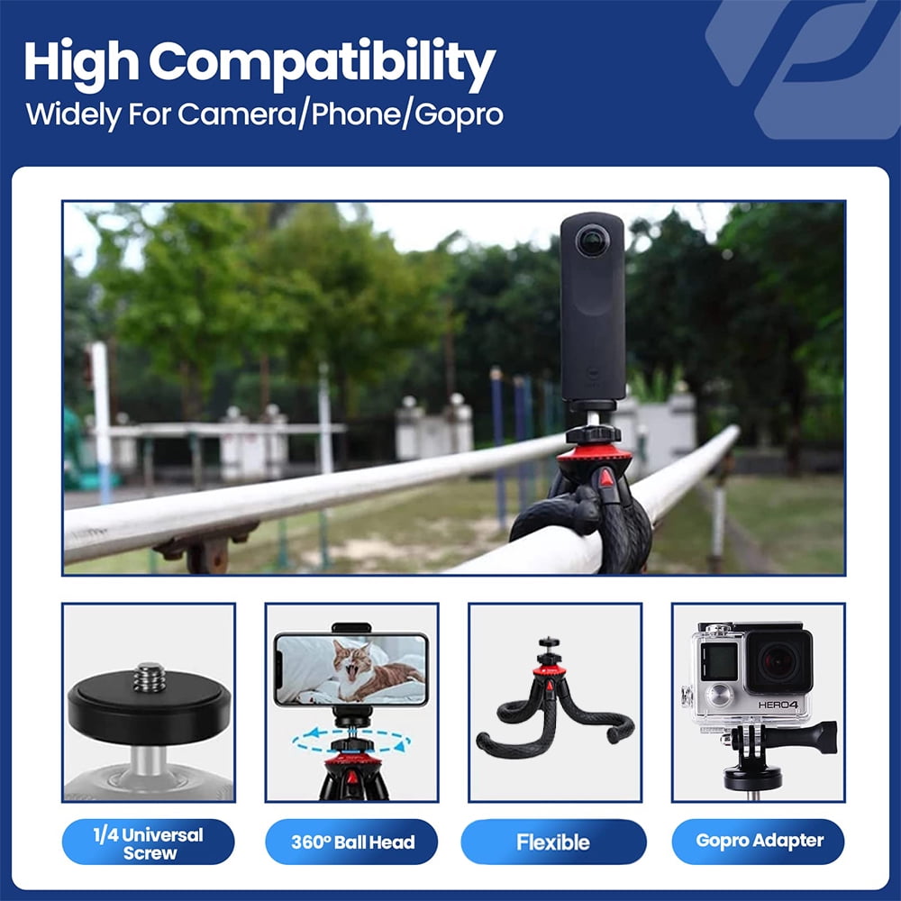 FotoPro UFO 2 Flexible Tripod with Smartphone and GoPro Adapter, 28.22 oz Capacity, Black/Red
