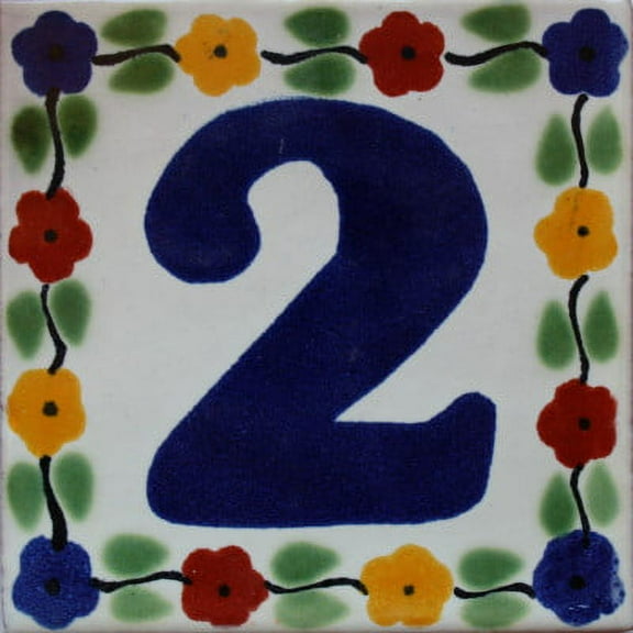 Bouquet Talavera Tile Number Two, Set of 2 pcs