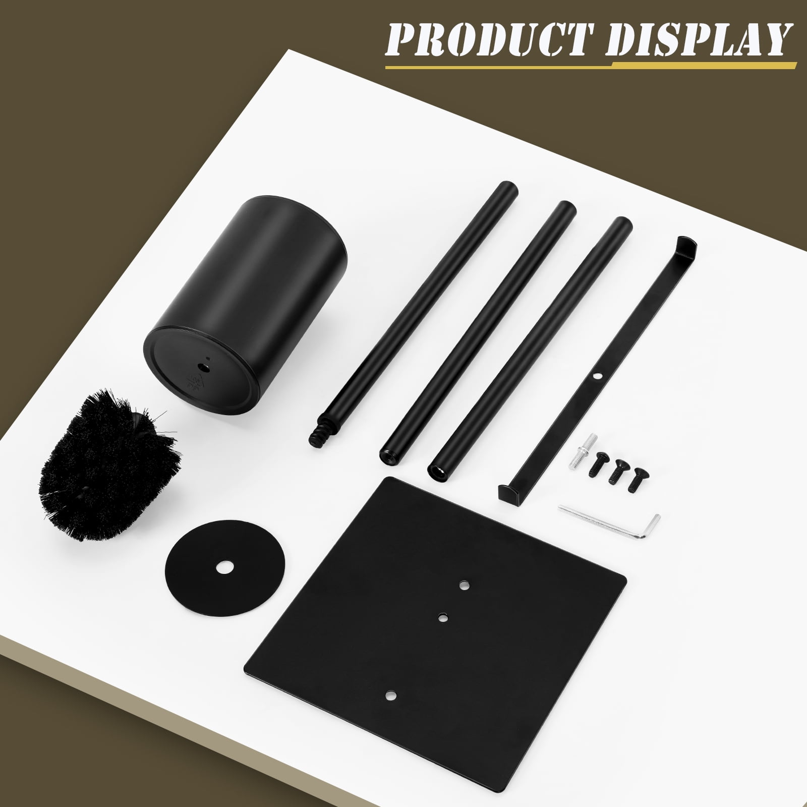 Freestanding Floor Toilet Paper Holder Metal with Toilet Brush Bathroom Black Set of 2