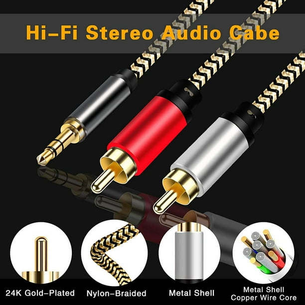 RCA Male To 3.5mm Male Cable, 3.5mm To 2-RCA Cable, RCA Male To Aux Audio  Adapter HiFi Sound Headphone Jack Adapter Metal Shell RCA Y Splitter RCA Aux