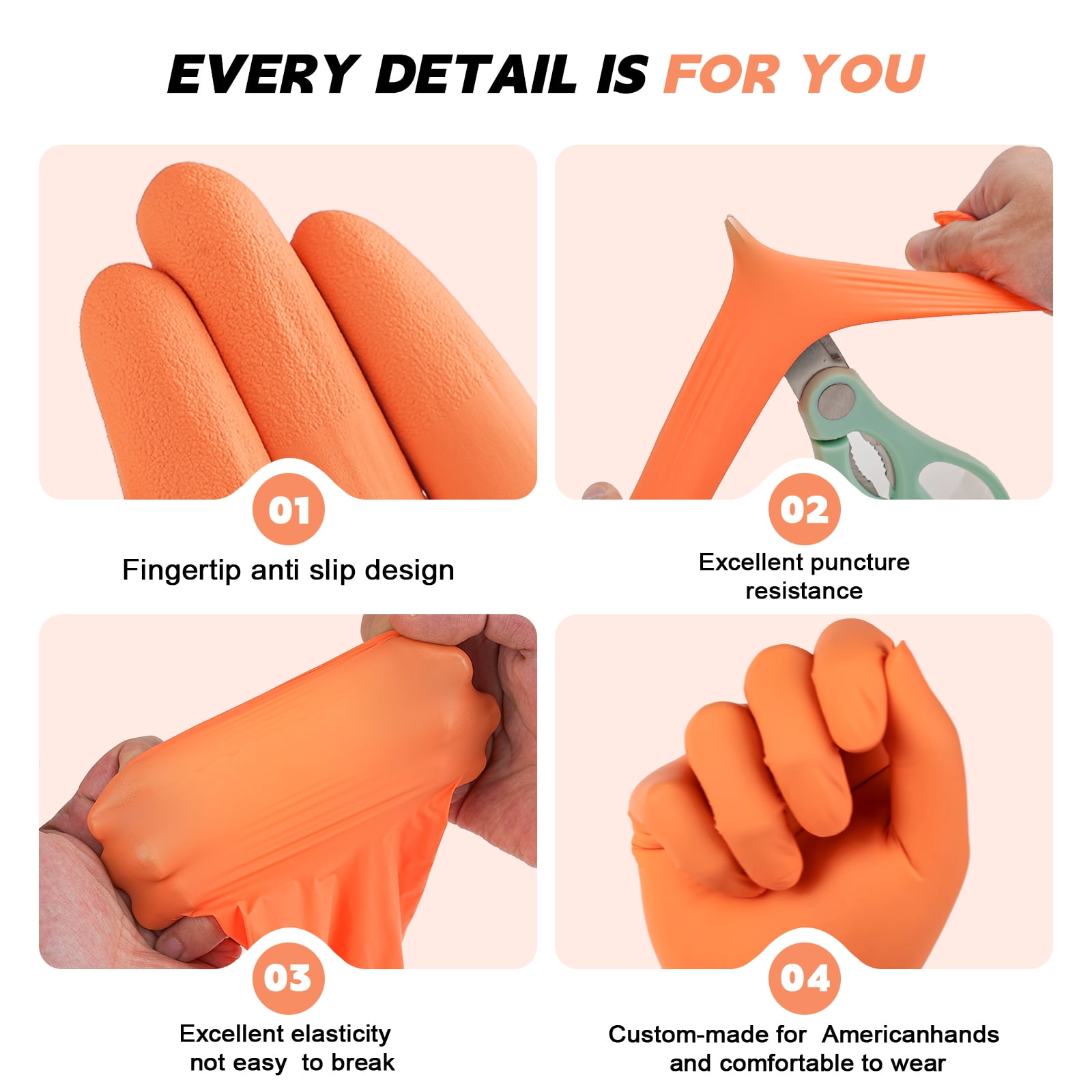 FINITEX Nitrile Disposable Gloves, Orange, Latex-Free, Powder-Free, XL, 1000 Count