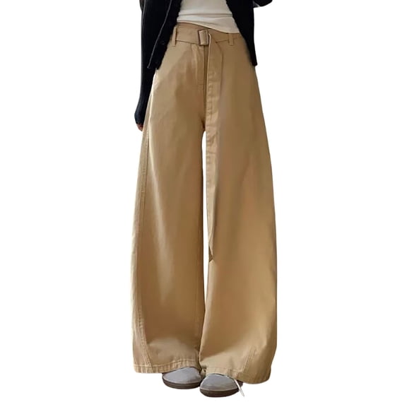 Khaki Jeans for Women Wide Leg Baggy Jean Pants Loose Casual High Waisted Baggy Denim Long Trousers with Pockets Khaki 4XL
