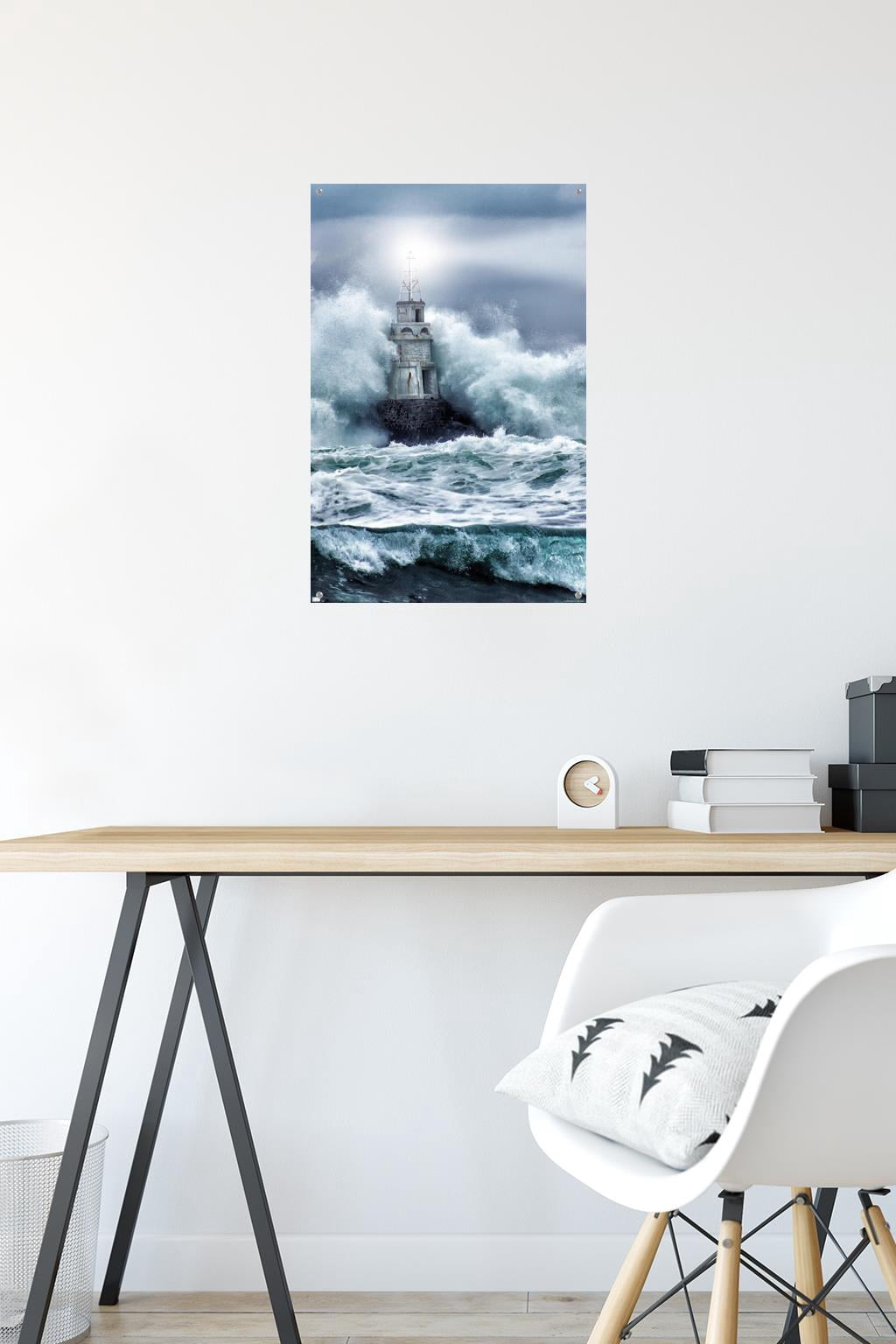 Lighthouse in the Storm Wall Poster with Push Pins, 14.725" x 22.375"