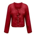 thumbnail image 4 of aidice Shirts for Women Casual Round Neck Long Sleeve Drawstring Button up Fitting Trendy Crop Tops, 4 of 6