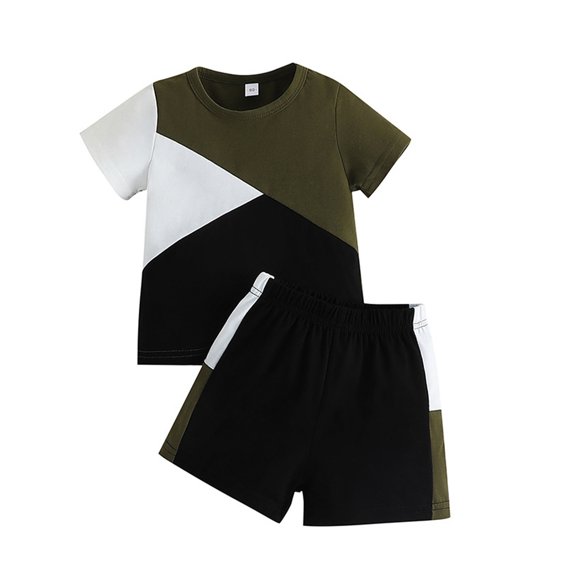 Otqutp Kids Fashion Clothing Sets Toddler Boys Short Sleeve Patchwork T Shirt Pullover Tops Shorts Kids Outfits for 6M to 5 Years