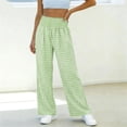 thumbnail image 2 of Einccm Womens High Waisted Wide Leg Pants - Checkered Casual Plaid Trousers with Pockets - Comfy Smocked Waist Flowy Bottoms for Vacation or Daily Wear, 2 of 6