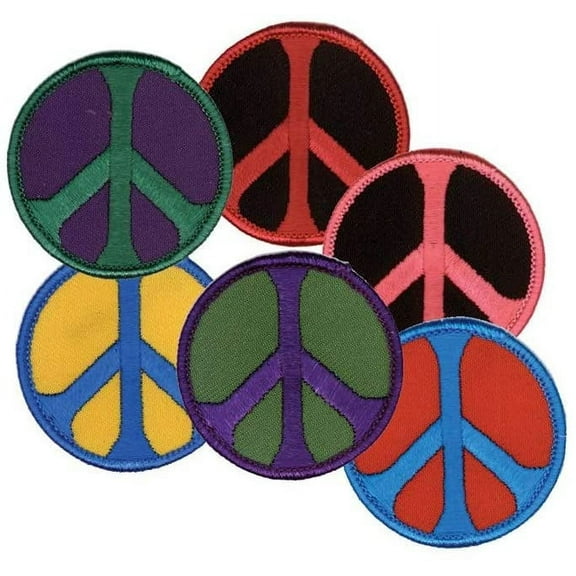 Peace Sign Combo Patch - Embroidered Iron-on/Sew-on Patch, Art by Matt Stewart - 3" Round, Set of 6
