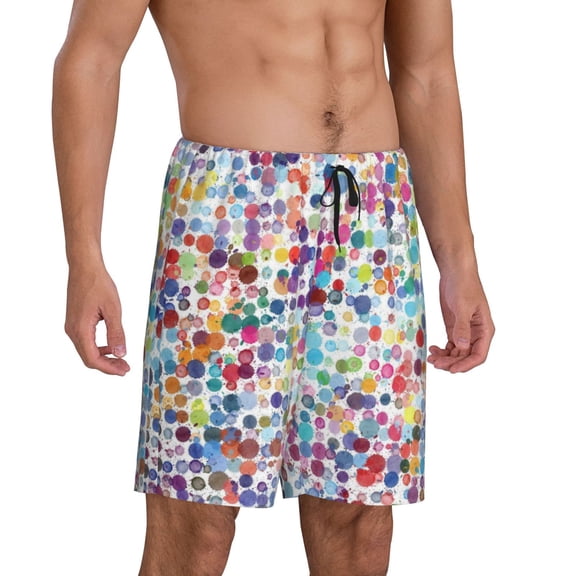 Picia Colorful Watercolor Dots Pajama Shorts for Men, Men's Pajama Bottoms, Sleepwear,Short Pajama Pants-Large