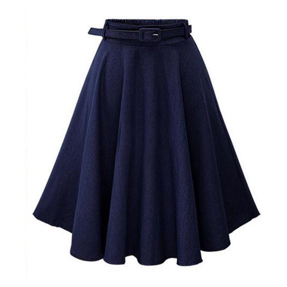 Women's Denim Skirt A Line Long Jeans,Midi Skirts High Elastic Waist Casual Skirts With Belt for Women Girls, Dark Blue