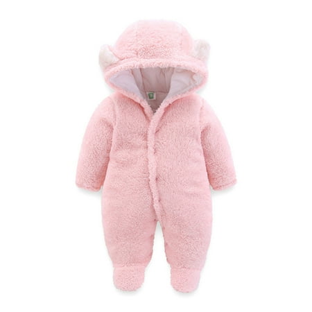 

Knosfe Newborn Solid Hooded Winter Fleece Warm Long Sleeve Cotton Romper