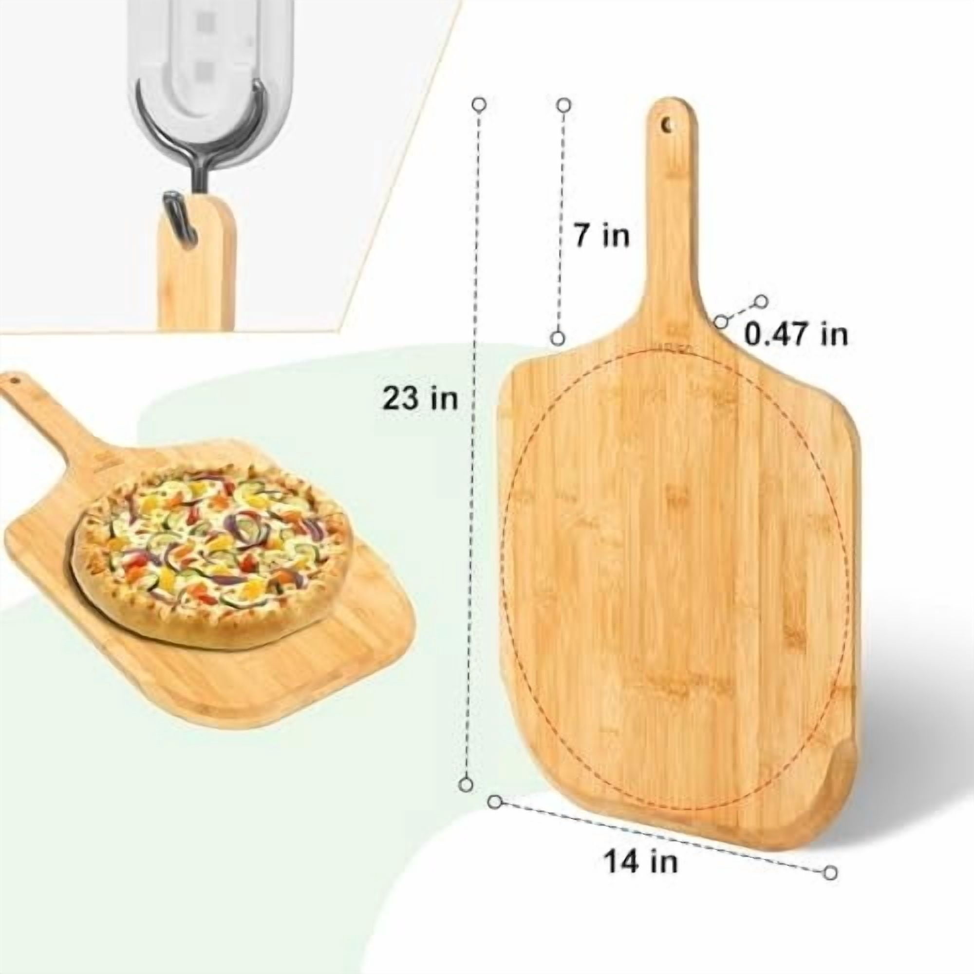Pizza Peel 14 Inch, Large Bamboo Pizza Paddle Spatula - Wooden Serving Board, Oven Accessory for Baking Homemade, Wood Cutting Board for Cheese Bread Fruit Vegetables