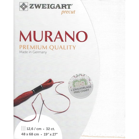 Wizardi Murano 32 Count White 3984/100. Needlework Canvas, Cross-Stitch Fabric, Embroidery Cloth, Needlepoint Canvas. 52% Cotton and 48% Viscose. Precut Zweigart