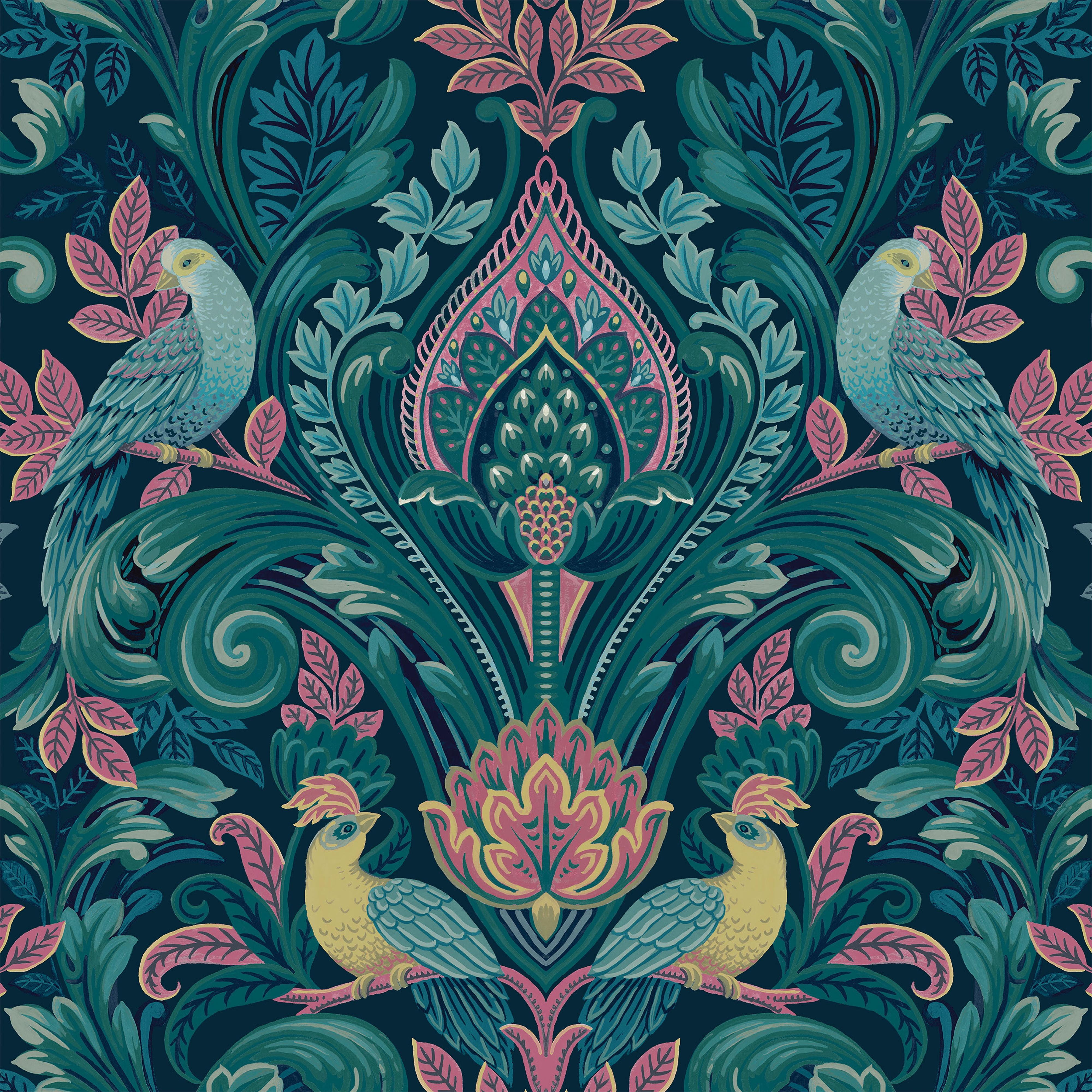 Pink Bold Tropical Damask Printed Non-Woven Non-Pasted Textured Wallpaper 57 Sq. Ft.