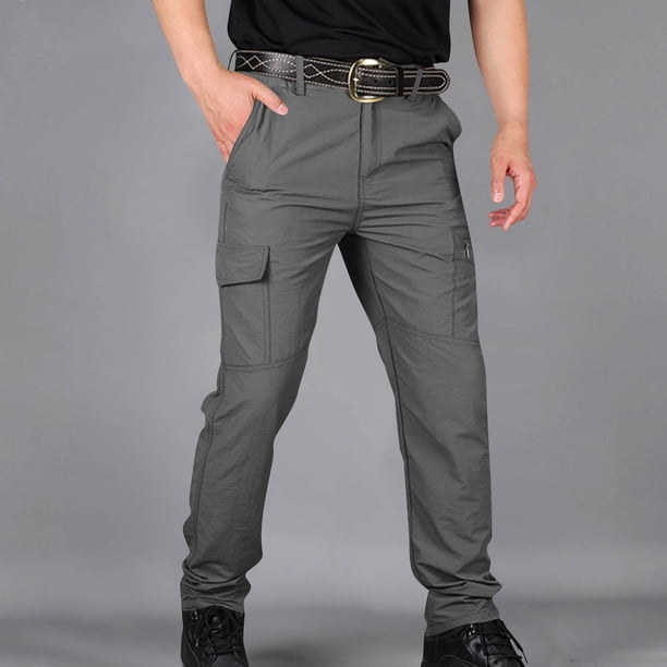 Ceisia Men's Solid Color Nylon Quick-Dry Cargo Pants, Multi-Pocket Waterproof Outdoor Trousers for Men Dark Gray M Gifts