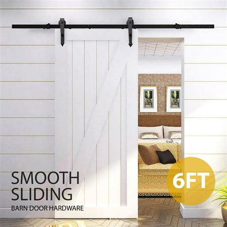 6 Ft Interior Black Steel Single Sliding Barn Closet Door Hardware Track System Kit (Best Solid Core Interior Doors)