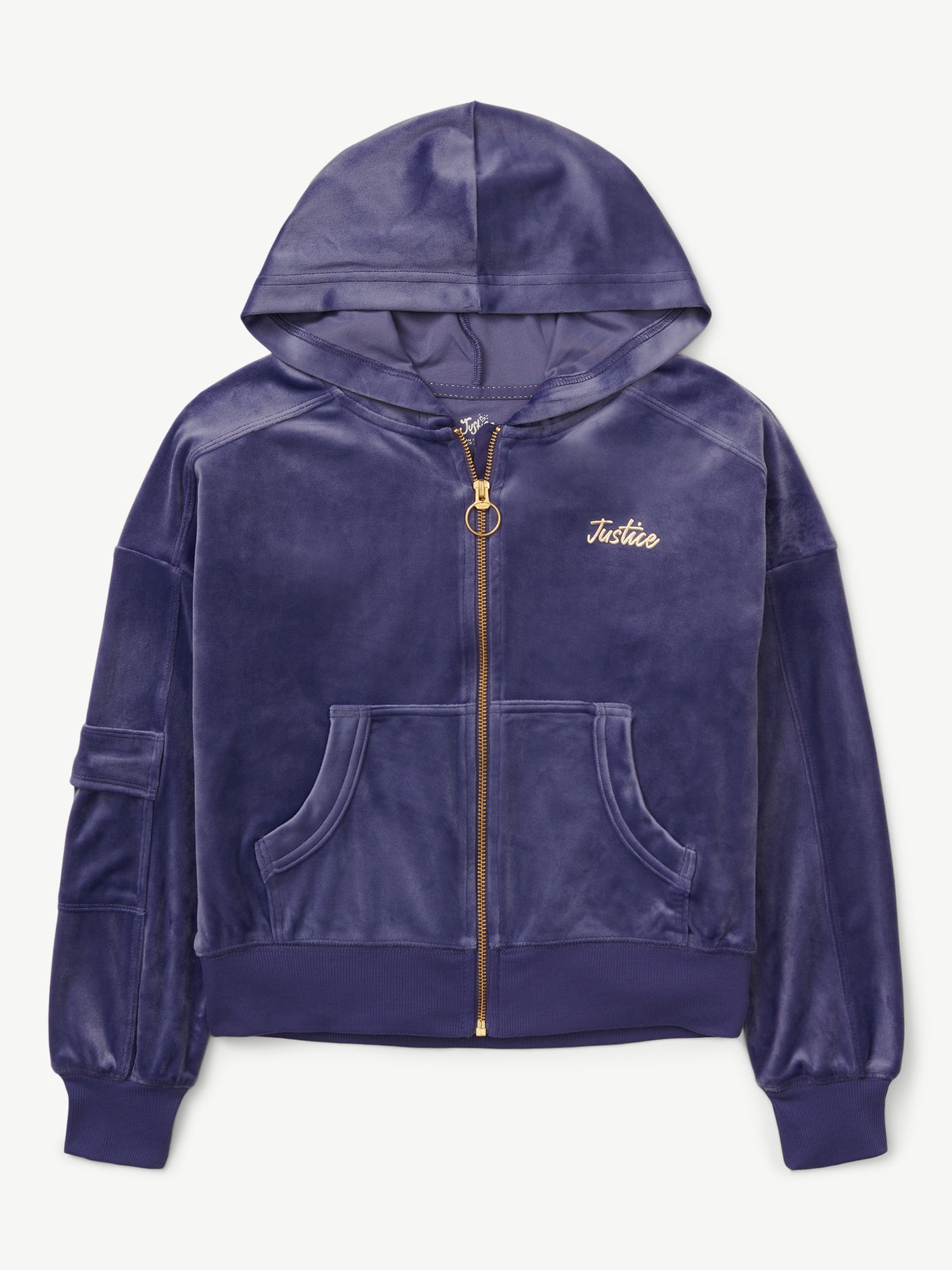 Justice Girls Velour Cargo Pocket Full Zip Hoodie, Sizes XS-XLP