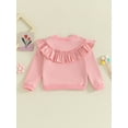 thumbnail image 4 of Bslissey Toddler Baby Girls Ruffle Sweatshirts Solid Color Crew Neck Hoodie Infant Long Sleeve Loose Pullovers Tops 9M 12M 18M 24M 3T 4T Kids Spring Fall Casual Clothes, 4 of 9