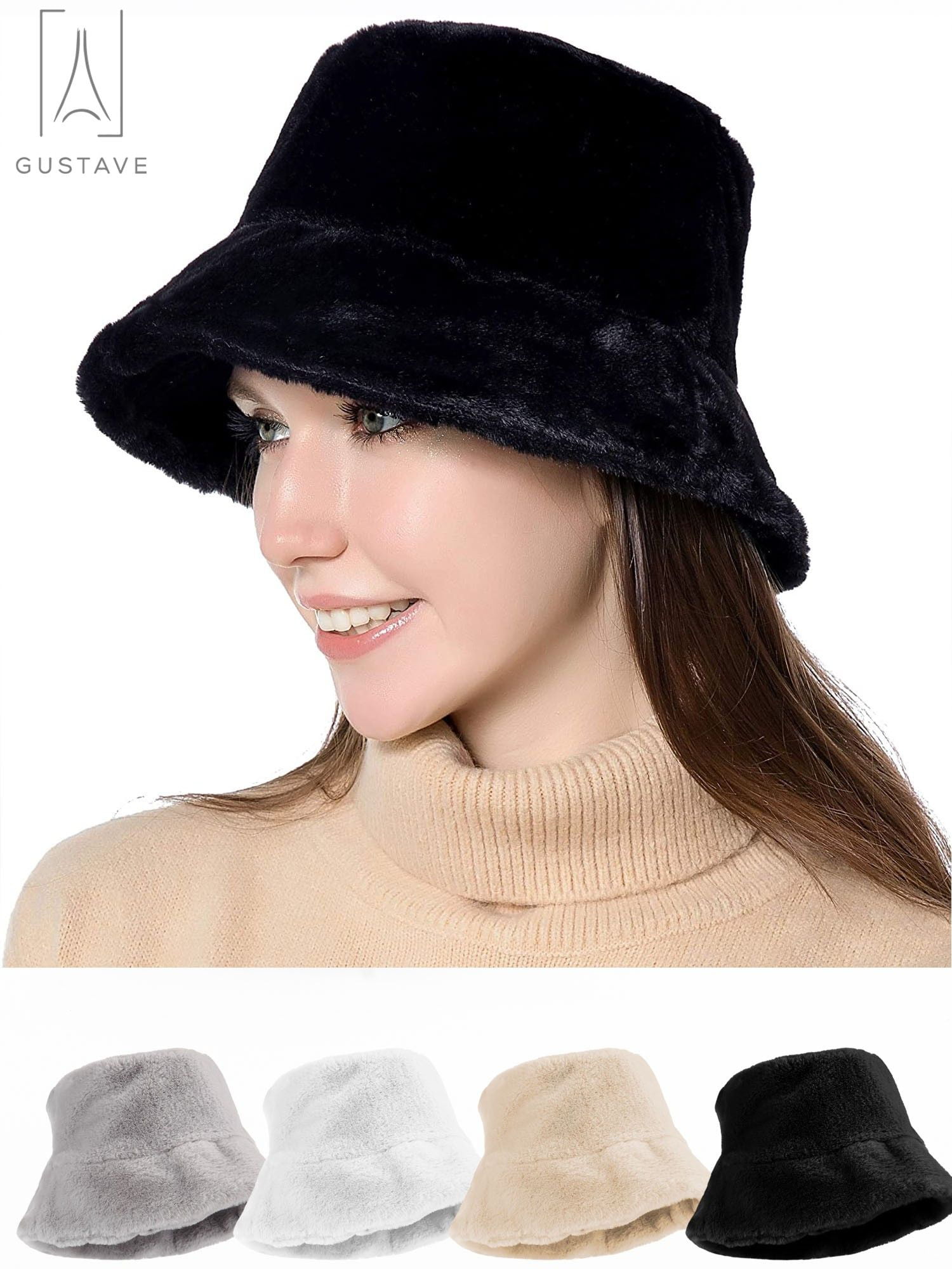 GustaveDesign Fashion Winter Bucket Hat Warm Vintage Premuim Faux Fur ...
