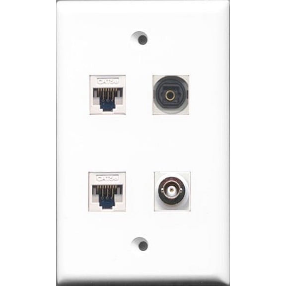 RiteAV 1 Port Toslink and 1 Port BNC 2 Port Cat5e Ethernet White Wall Plate