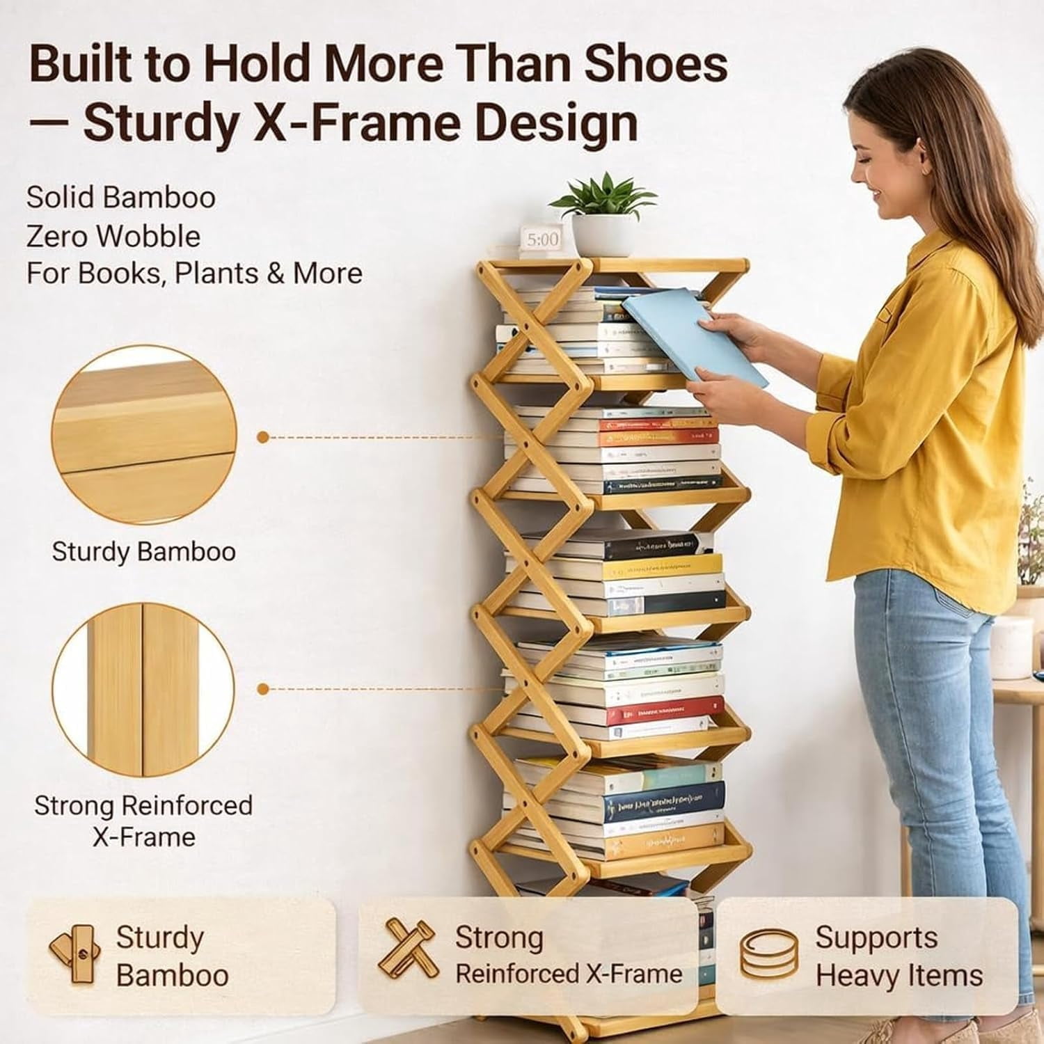 Bamboo Shoe Storage Rack – Foldable Shoe Rack for Small Spaces, Narrow Shoe Shelf for Entryway, Closet and Bedroom