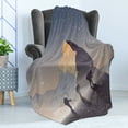 thumbnail image 4 of Snow Mountain Soft Flannel Fleece Throw Blanket, Mountaineering Theme Illustration with Climbers Silhouettes, Cozy Plush for Indoor and Outdoor Use, 70" x 90", Purpleblue and Multicolor, by Ambesonne, 4 of 5