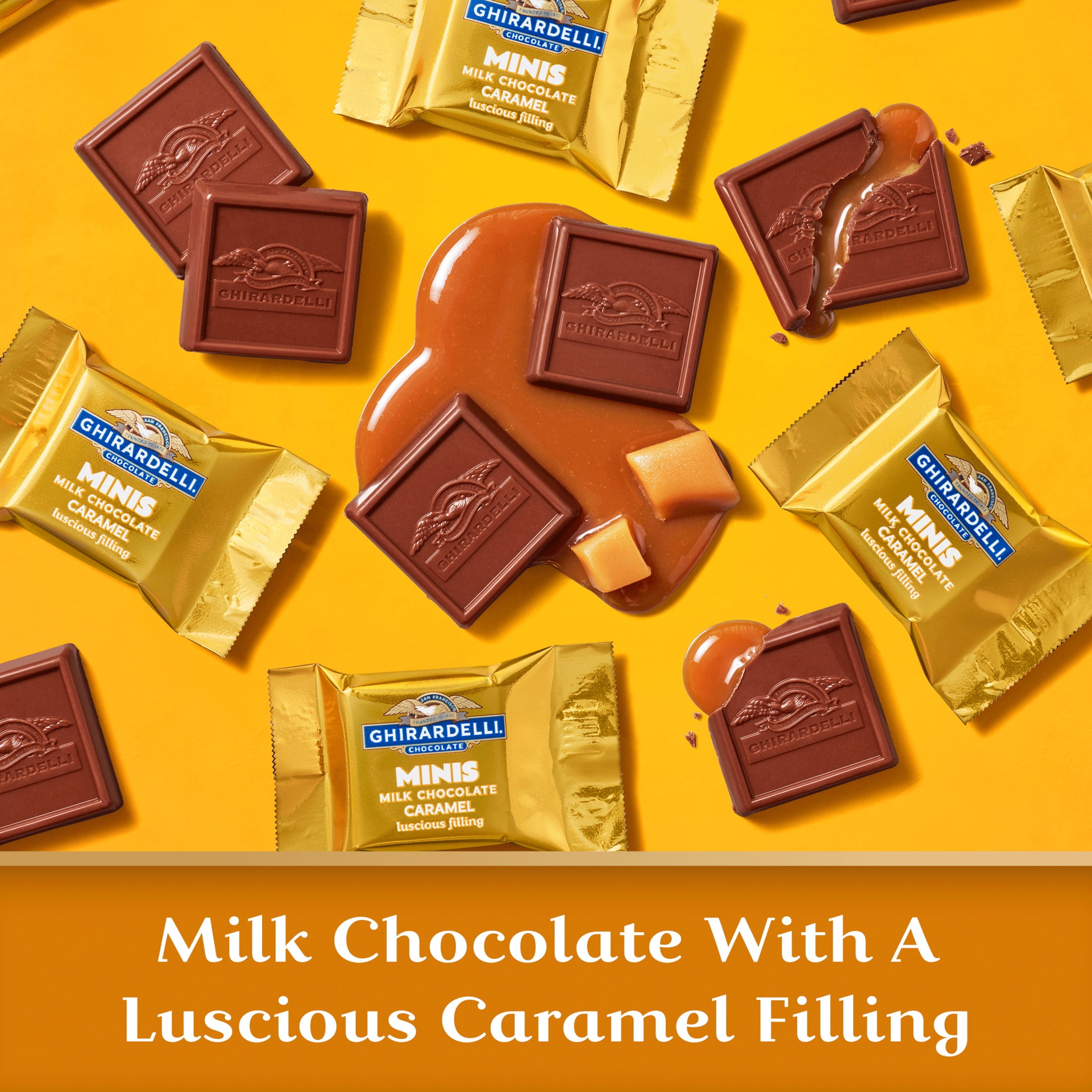 GHIRARDELLI Milk Chocolate Candy Minis with Caramel Filling, 1.9 oz Pouch