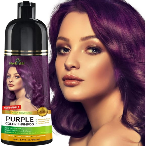 Herbishh Shampooing de Couleur de Cheveux pour Cheveux Gris - Shampooing de Teinture de Cheveux Sans Ammoniaque - 500ml (Violet)