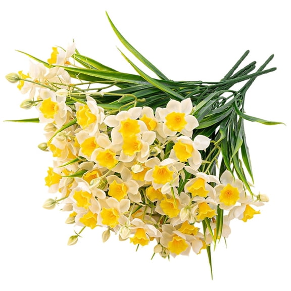 Artificial Daffodil Flowers White Yellow 37cm Narcissus Bouquet for Home Wedding Table Decor