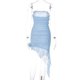 thumbnail image 5 of Vestido Mini vestido de malla de orillo fibroso con hombros descubiertos Traje de vacaciones asimétrico para mujer Ygjytge Azul T S para Mujer, 5 of 9