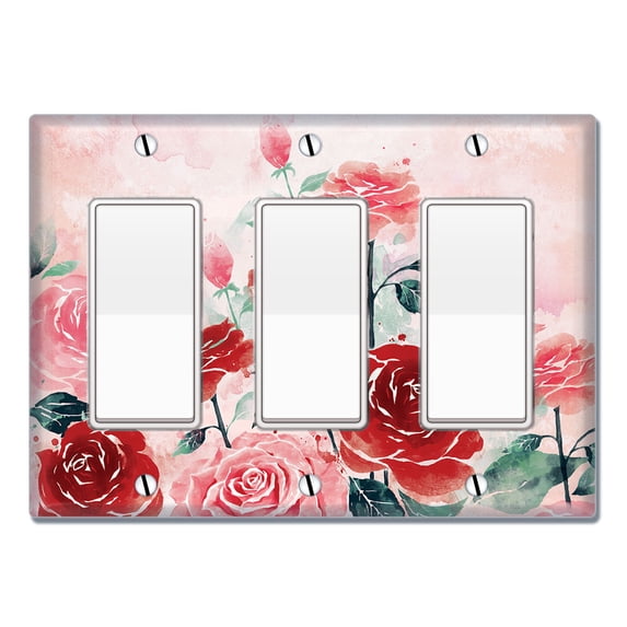 WIRESTER 3-Gang Decorator Light Switch Plate/Wall Plate Cover, Roses Flowers