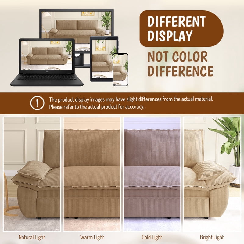 Convertible Queen Pull Out Sofa Bed, 3-in-1 Corduroy Sleeper Bed Loveseat Sofa with Cushion Armrest for Living Room, 73.2'' Futon Couch for Small Place