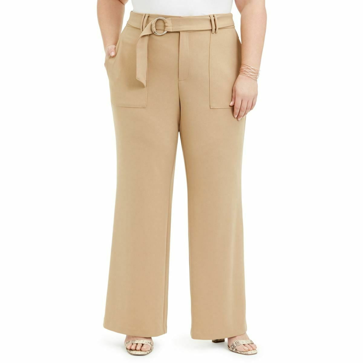 Womens Dress Pants Belted Wide Leg 