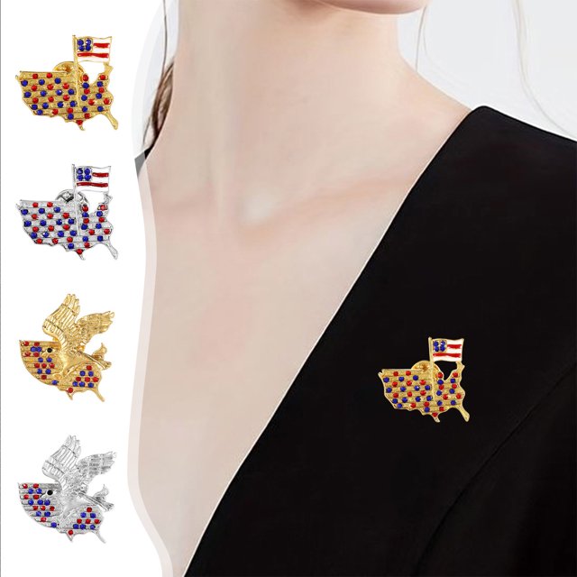 Broche con La Bandera de Ee.Uu. Uu., Diseño de Cristal Esmaltado, Colores Dorado y Plateado, Elegante Prendedor de Solapa, Accesorio Único para Ropa, Bufandas, Bolsos, Sombreros, Día de Los Caídos, D