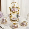 thumbnail image 6 of Yabanana 20 Pieces Tea Set Coffee Set, Gold Plated Rose Ceramic Vintage Tea Set with Metal Holder, 6 of 6